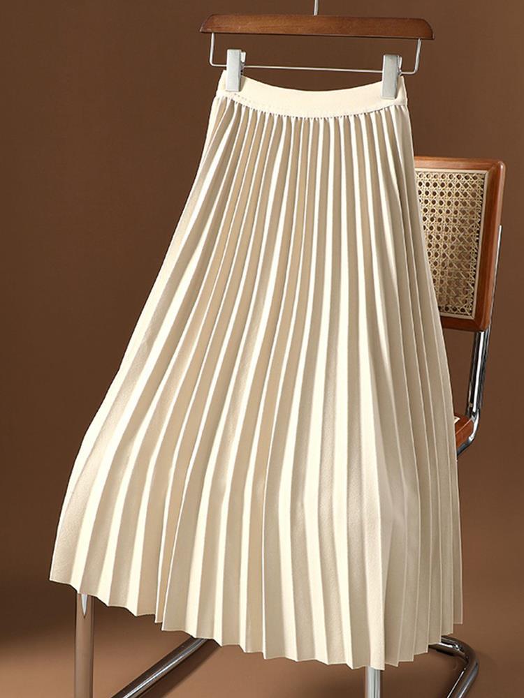 百褶裙半身裙女2022新款秋季气质高腰显瘦中长裙垂感遮胯大摆裙子
