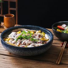 12寸黑色陶瓷大碗螺纹碗水煮酸菜鱼碗麻辣香锅碗拉面碗日式餐具