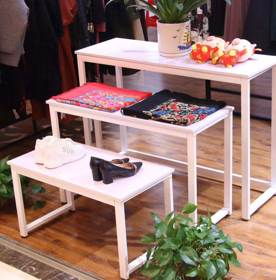 服装店展示台商场高低台展示架橱窗流水台包包鞋架桌金色桌