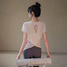 薄款瑜伽服女夏季透气宽松罩衫运动上衣跑步训练短袖T恤健身服
