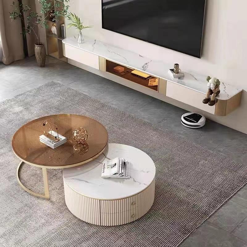 悬空轻奢电视柜壁挂式客厅吊柜带抽屉现代简约挂墙圆弧角电视机柜