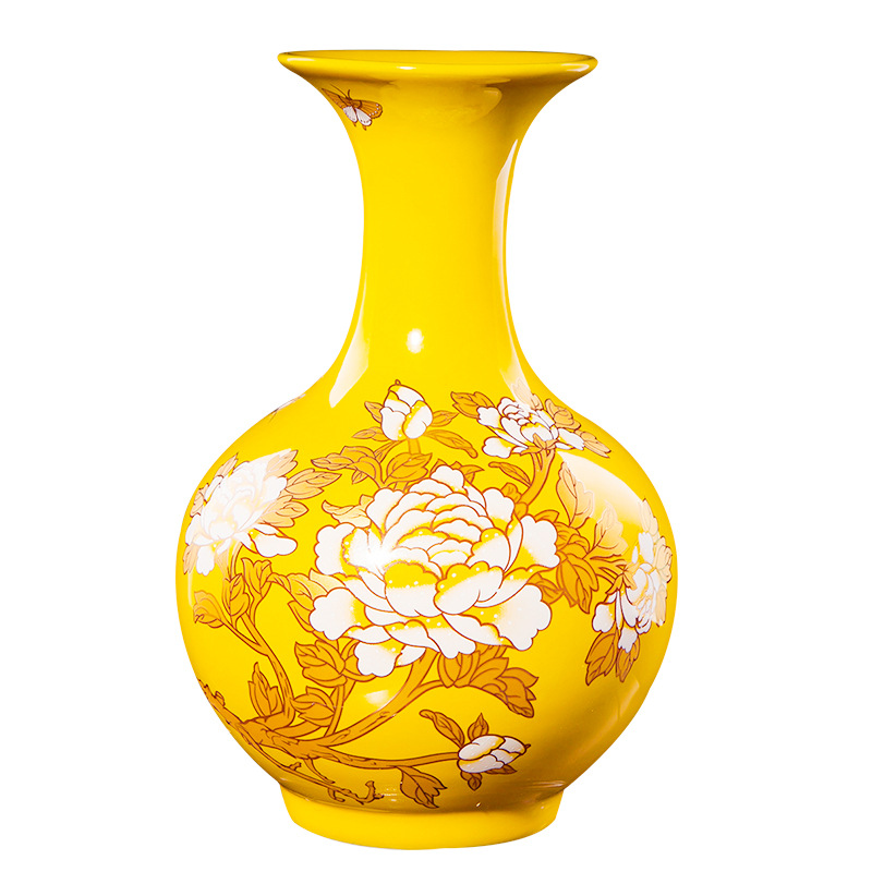 Jingdezhen Small Size & Yellow Ceramic Vase Decoration Household Flower Arrangement Modern Peony B & B Decoration Vase Wholesale