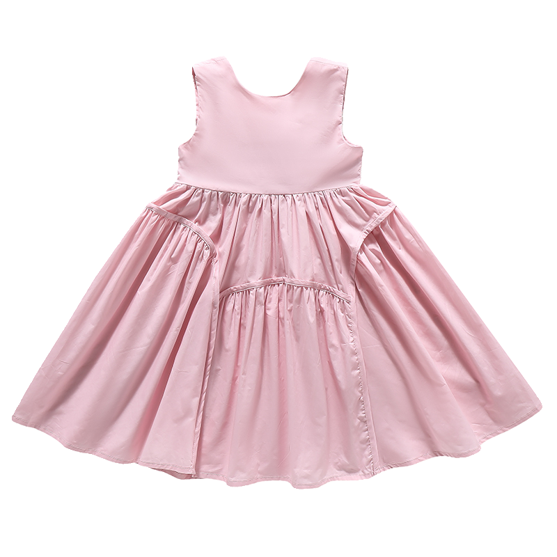 女童夏季背心连衣裙2024新款洋气拉皱公主裙女宝宝粉色裙子儿童装
