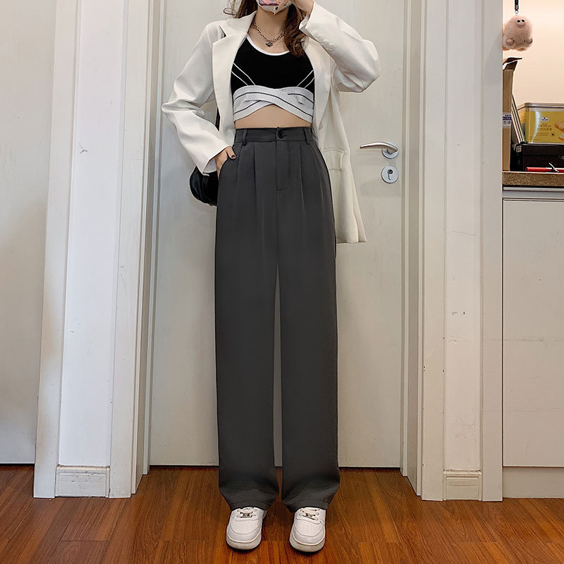 Khaki Suit Pants for Women 2023 Spring/Summer High Waist Loose and Slimming Straight Draping Effect Small Wide Leg Suit Pants