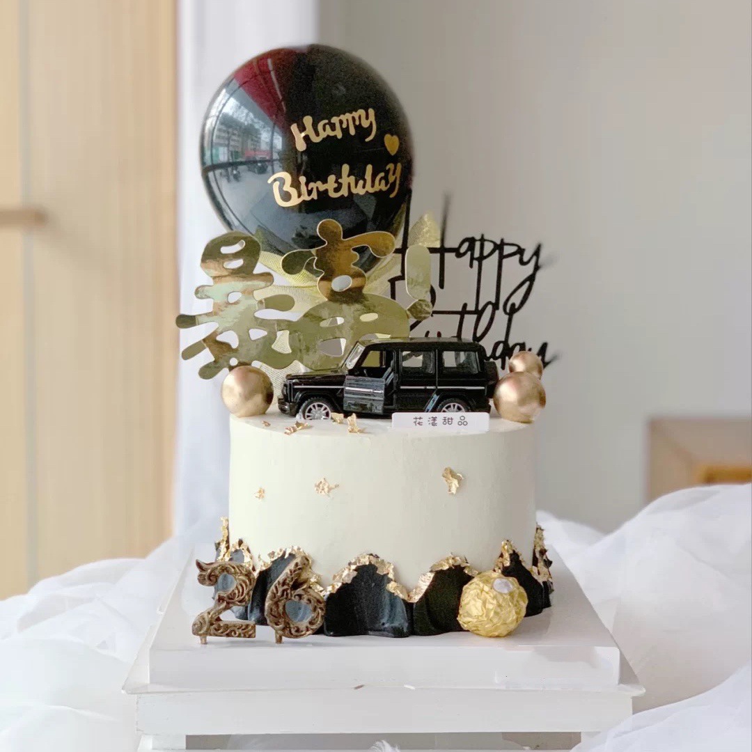 金色汽车蛋糕装饰摆件父亲男神生日快乐创意甜品台越野车模型摆件