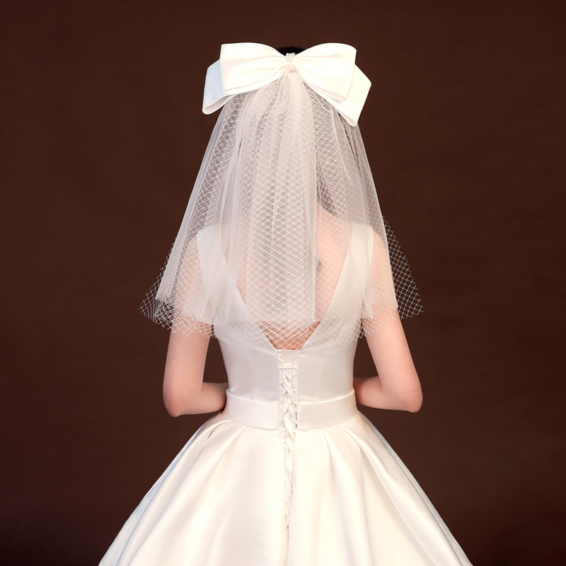 新款头纱批发婚纱礼服配件新娘头饰直播抖音同款双层发梳蓬纱拍摄