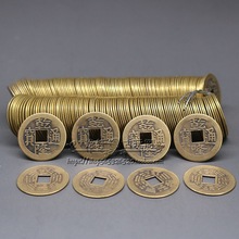 仿古黄铜铜钱清代铜钱 乾隆通宝带八卦铜钱 古玩钱币200个一串