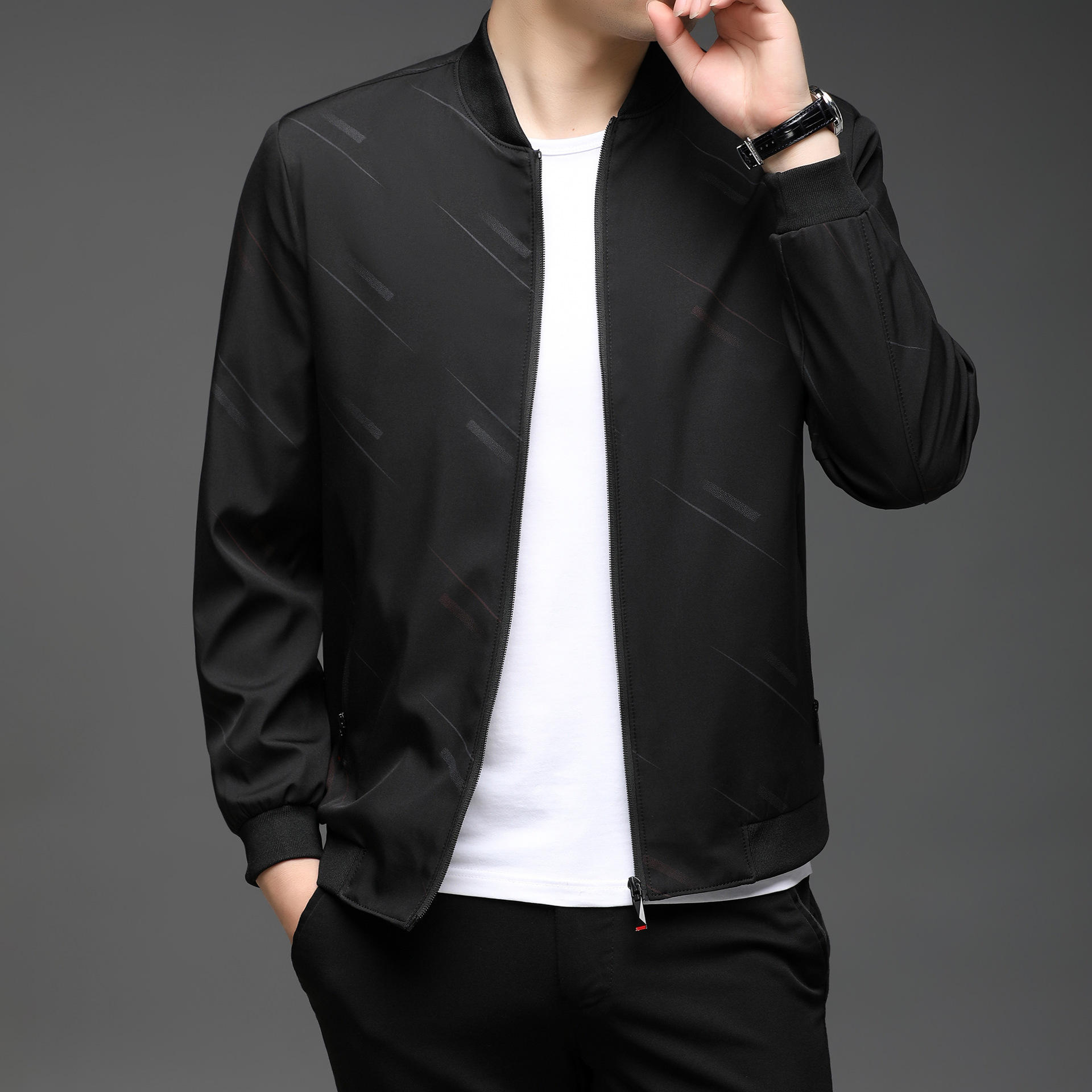 2022款商务休闲男士款夹克秋季中青年拉链男装外套上衣tt-kt610