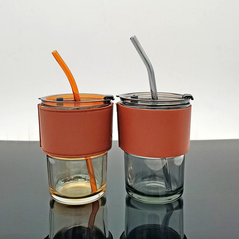 网红竹节杯玻璃吸管杯欧式复古咖啡杯ins风带盖玻璃杯奶茶杯现货