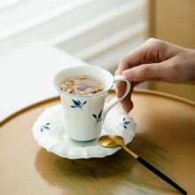 昌朴居纯手绘兰花花朵套杯陶瓷茶杯主人杯咖啡杯套喝茶杯品茗杯碟