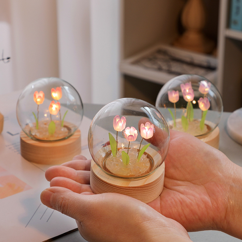 cross-border valentine‘s day cute tulip mini tulip small night lamp desktop decoration holiday gift diy material