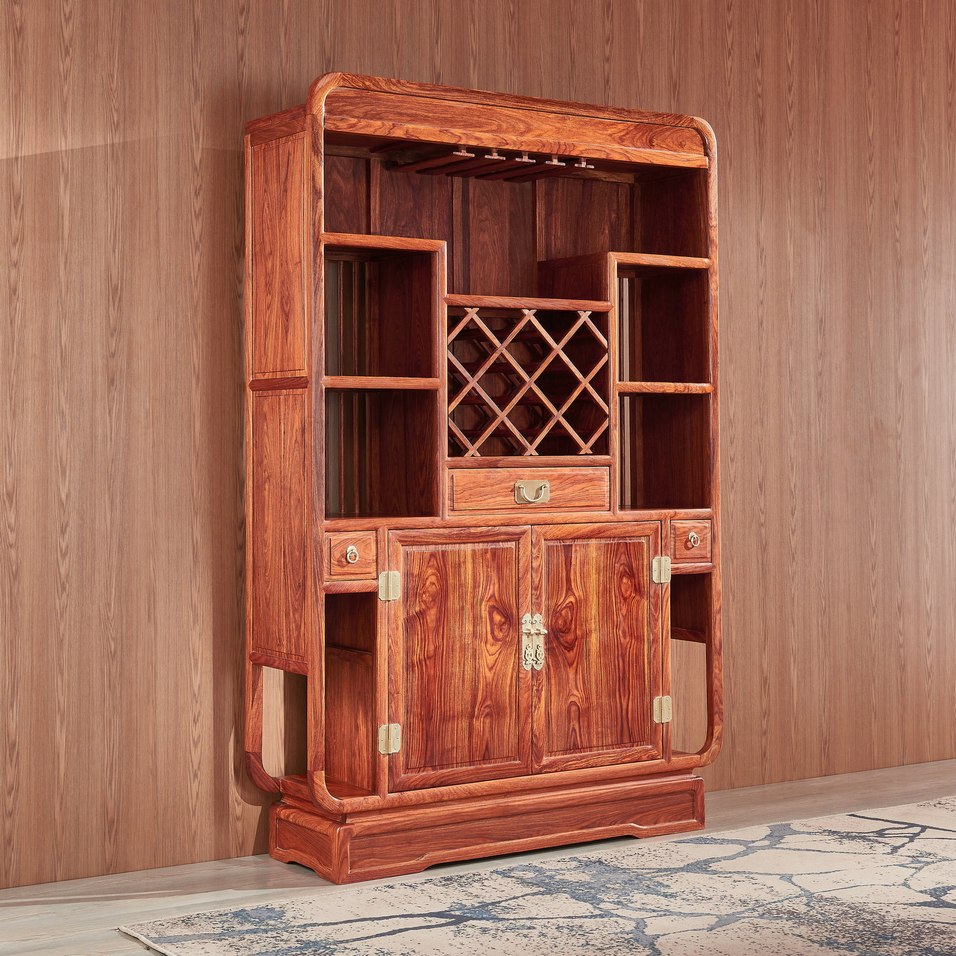 红木刺猬紫檀 红酒柜实木柜子 现代新中式实木酒柜花梨木展示柜