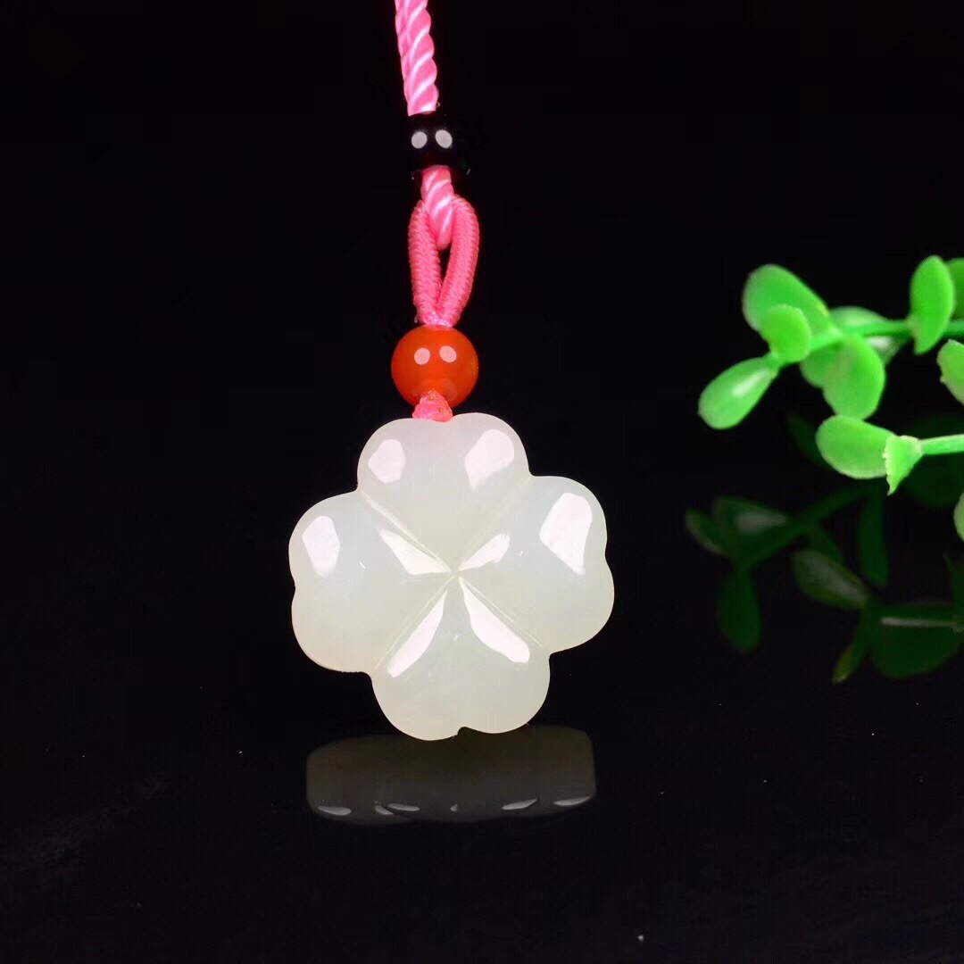 保真和田玉吊坠女四叶草玉坠白玉幸运草玉佩玉石玉牌项链儿童挂件