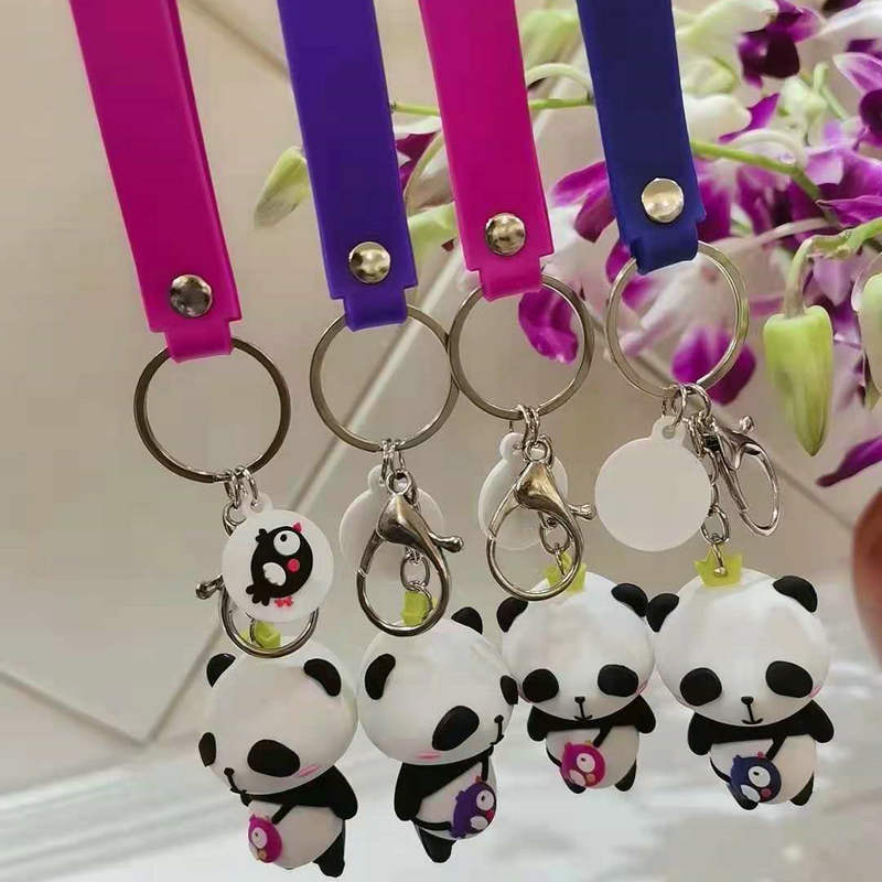 PVC Flexible Glue Keychain Small Pendant Doll Wholesale Car Key Ring Ornaments Cute Panda Cartoon Key Button