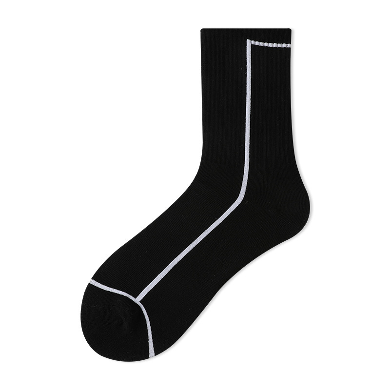 Socks Men's Middle Tube Socks Ins Trendy Autumn and Winter Solid Color Lines Breathable European and American Street Sports Trendy Socks Long Tube