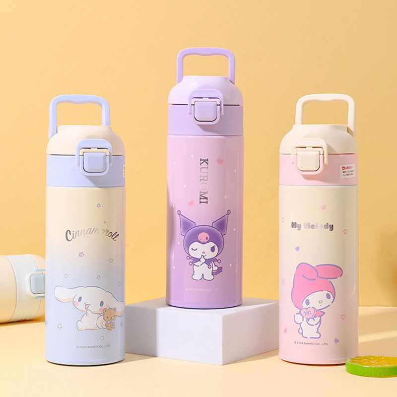 Sanrio Officially Authorized Vacuum Cup Student Outdoor Portable Handle Cup High Appearance Bounce Cover Straight Drink Cup with Tea Infuser