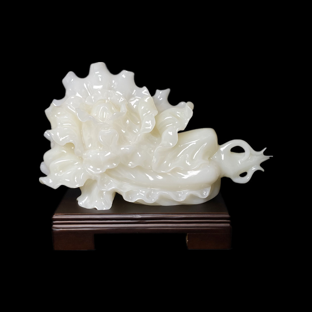 阿富汗玉大白菜摆件招财风水摆设品玉石工艺品雕刻摆件尺寸可定