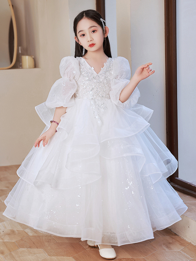 女童公主裙儿童晚礼服走秀花童蓬蓬纱小女孩婚纱主持人钢琴演出服
