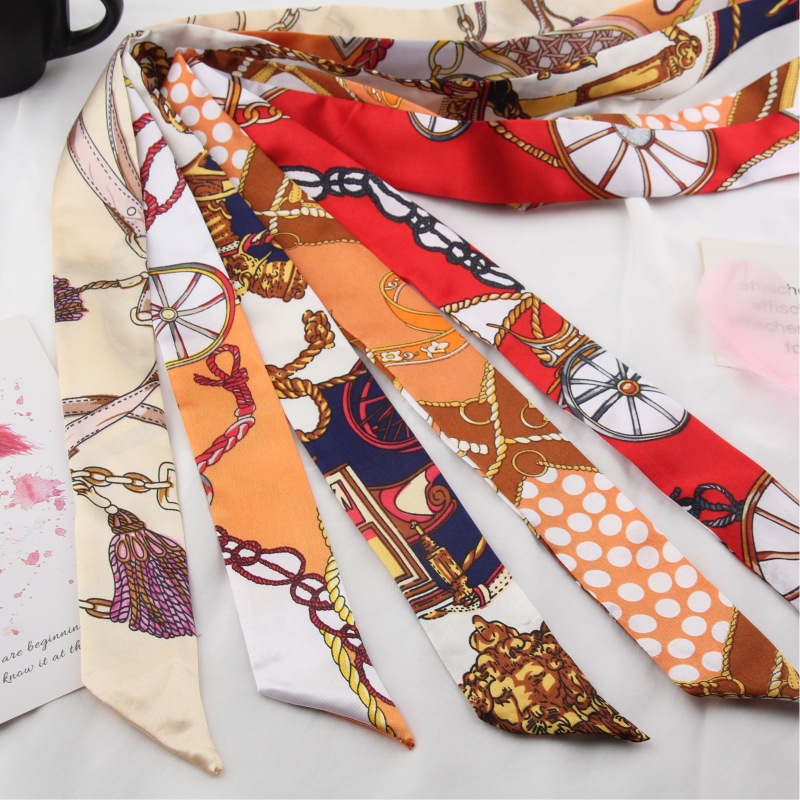 summer scarf Silk Scarf Factory Direct Sales All-Match Arm Bag Long Strip Small Silk Scarf Bow Hair Band Ribbon Gift Box Hand Gift Strap