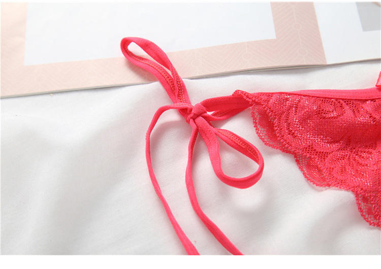 性感系带开档丁字裤t裤女士内裤透明 低腰大码情趣蕾丝边绑带内裤