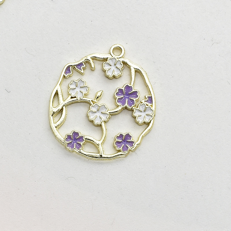 Blue and White Flower Asymmetric Hollow Purple and White Flower Earrings Female Earrings Tassel Pendant Alloy Drop Oil Ornament Accessories