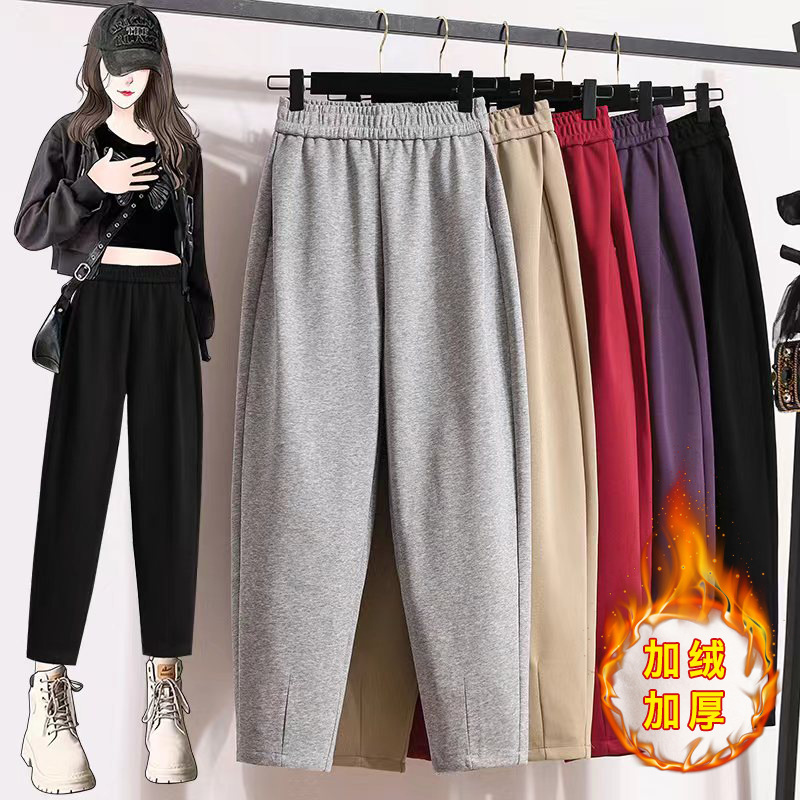 Cropped Grandma's Pants Women's Autumn and Winter New High Waist Velvet Thickening Casual Straight Pants Outdoor All-Matching Women's Pants