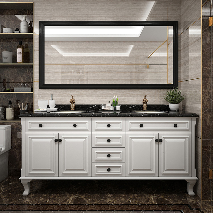 批发美式简约浴室柜组合智能镜卫浴柜大理石洗漱台双盆卫生间洗脸