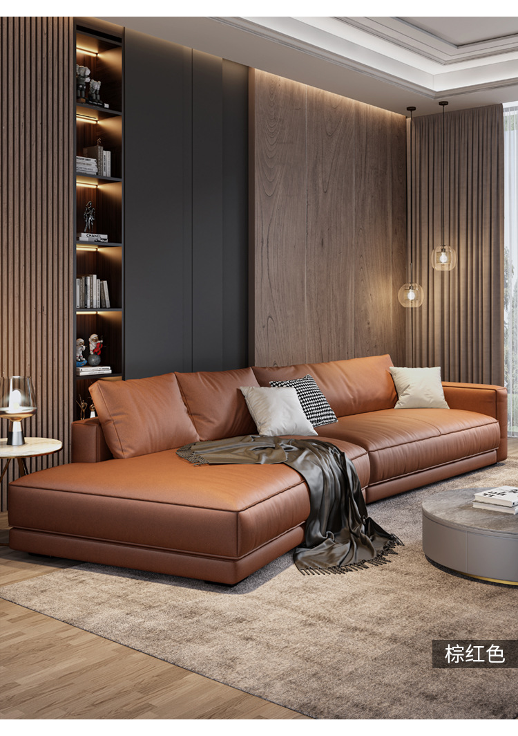 意大利baxter沙发客厅大户型意式轻奢极简异形转角弧形真皮沙发/科技