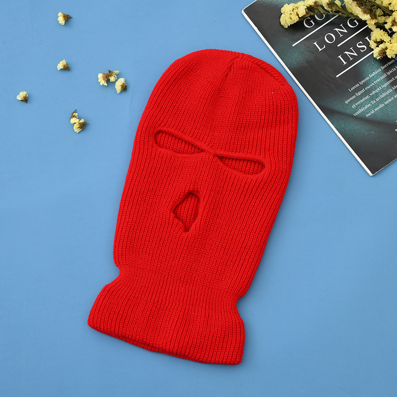 New Autumn and Winter Ingot Needle Warm Three-Hole Mask Cycling Closed Toe Outdoor Solid Color Woolen Knitted Hat Wholesale