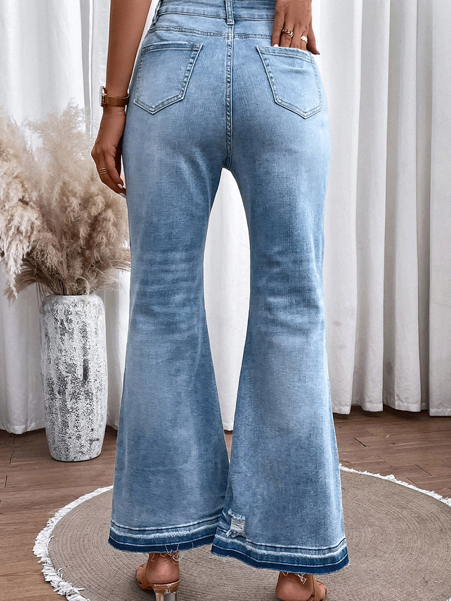 Autumn New Solid Color High Waist Jeans for Women European and American Leisure Versatile Buttons Slim Fit Bell-Bottom Pants Women One Piece Dropshipping