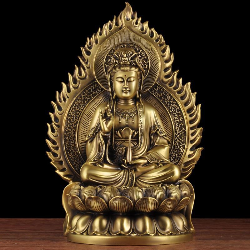 黄铜铜观音菩萨佛像摆件家用供奉居家观世音娘娘送子祈福保平安