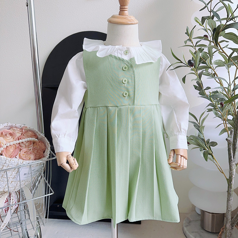 艾乐兔 女童连衣裙春款女宝宝格子无袖背心百褶裙 tc118-阿里巴巴