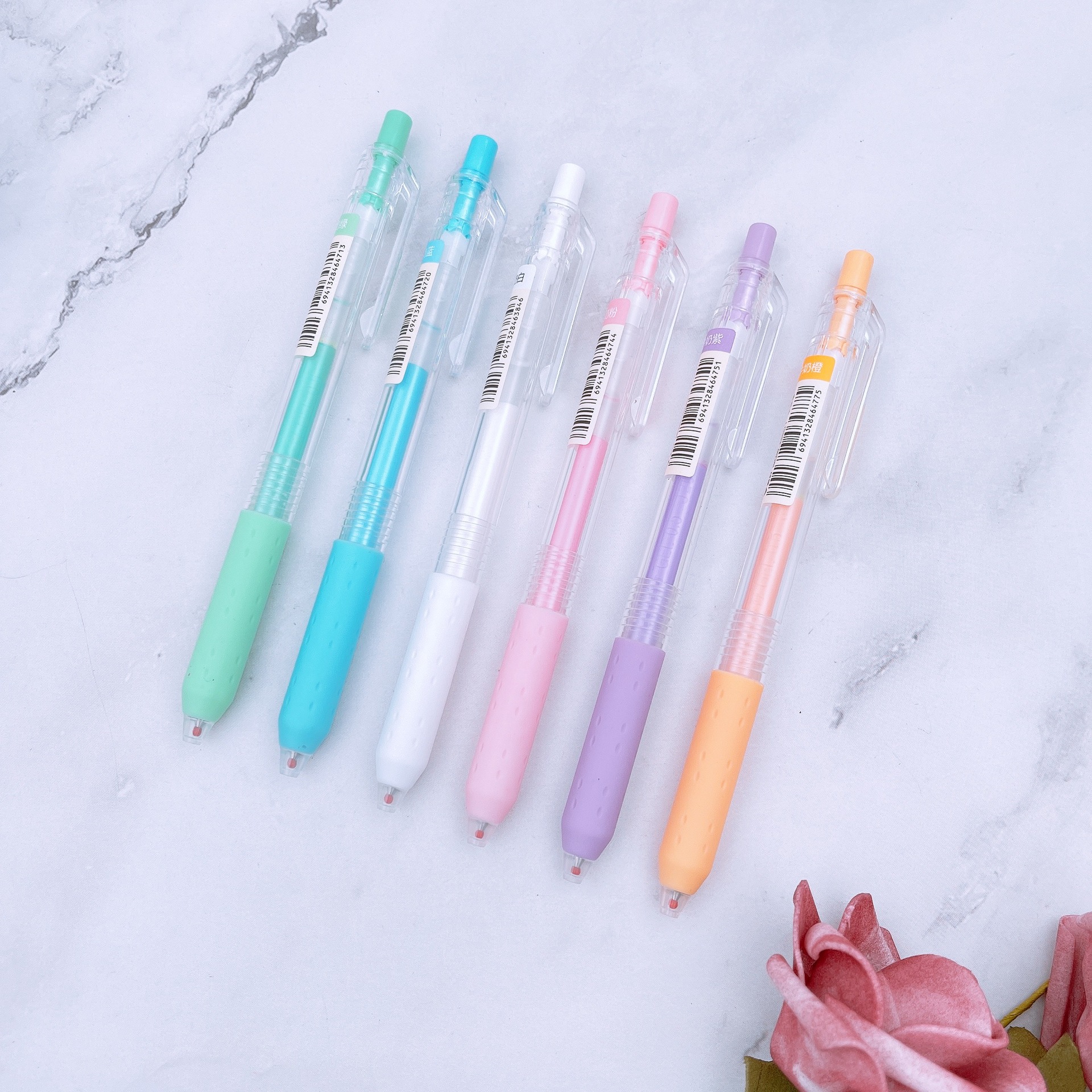 爱好文具新品gp2604-6牛奶色彩色按动中性笔 0.5mm按压套装水性笔