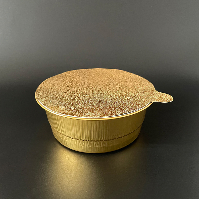 圆形600ml金色一次性保温铝箔餐盒 小火锅打包可封口铝箔餐盒带盖