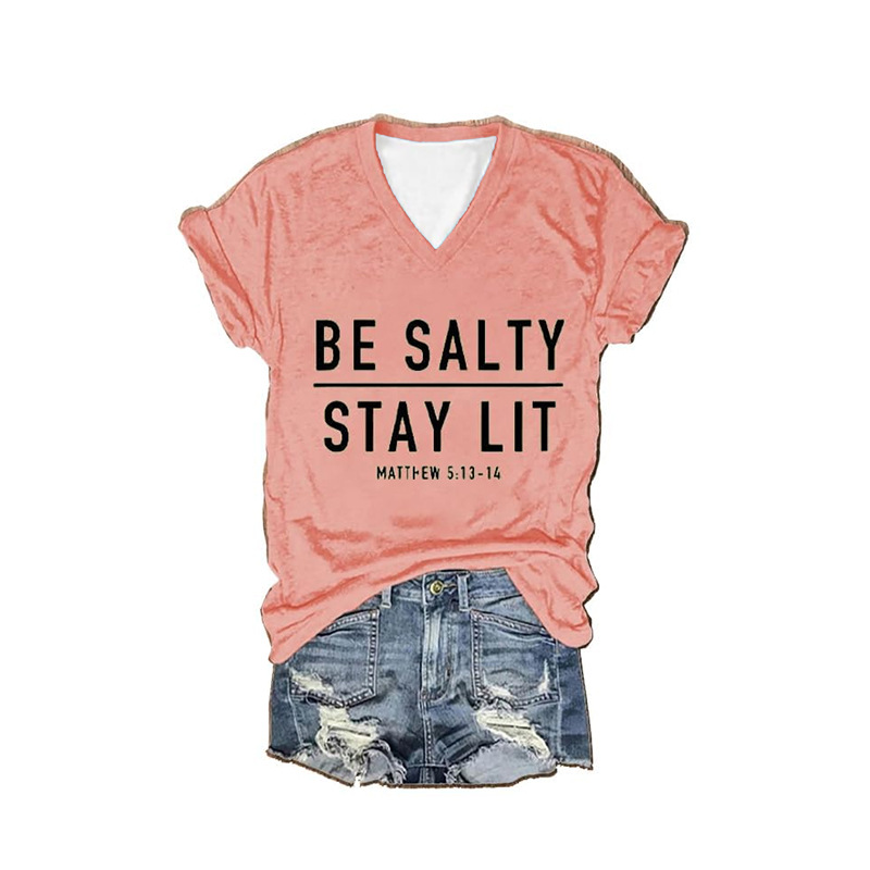 qh定 制 跨境外贸女装数码印花渐变扎染字母热款女士t恤仿棉t 图片