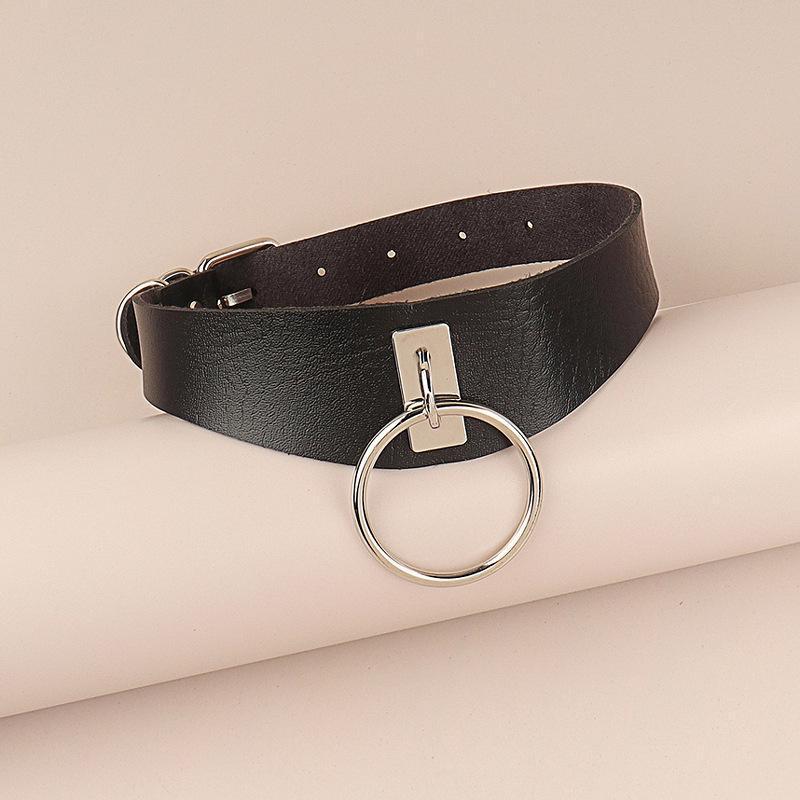 欧美跨境简约时尚朋克风o形圆环圆圈pu皮革项圈颈圈颈带项链饰