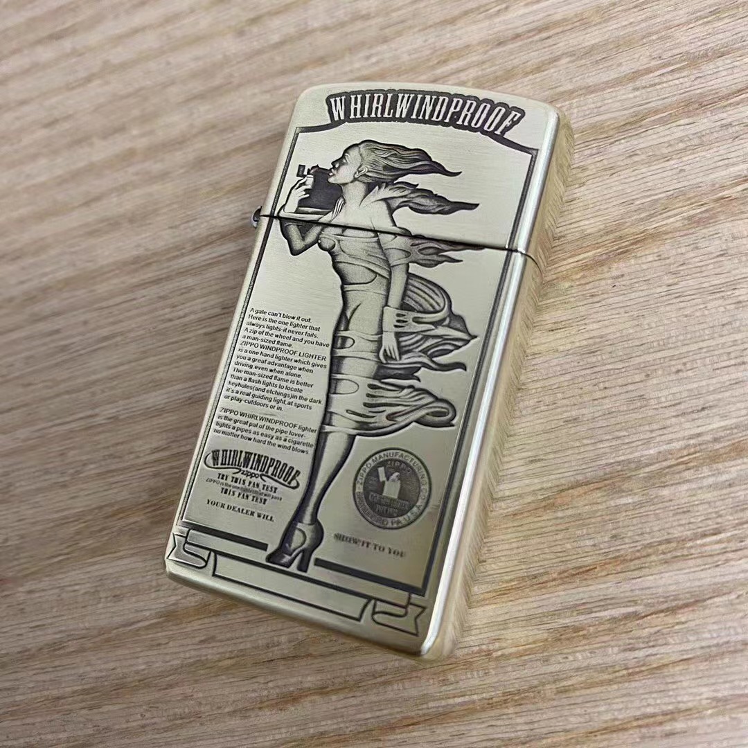 zippo打火机 黄铜钎巧浮雕风女