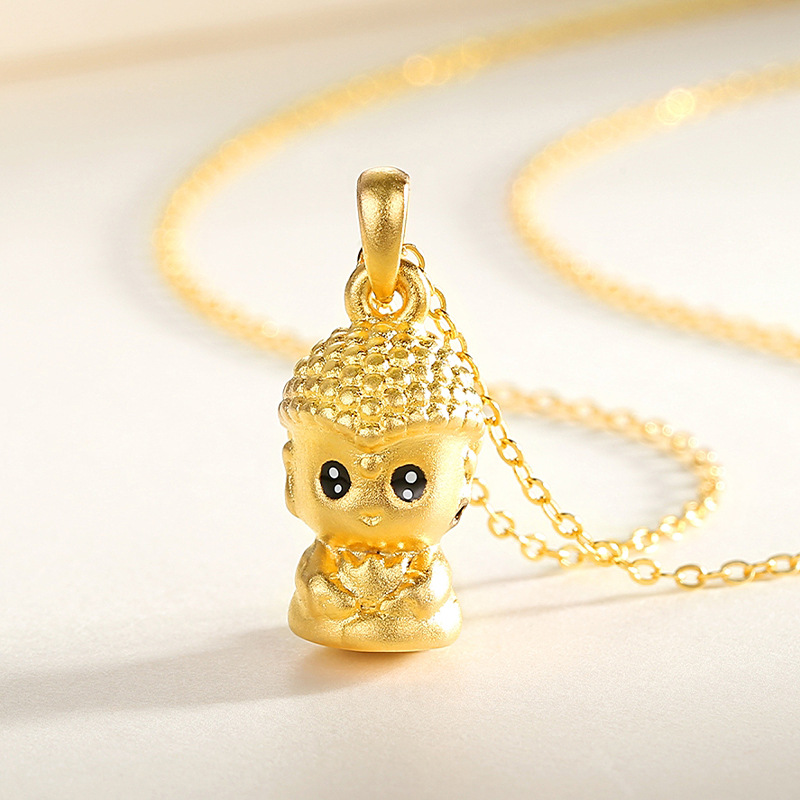 萌宝阿弥陀佛项链镀24k金色吉祥如意本命年吊坠迷你佛像项饰纯银