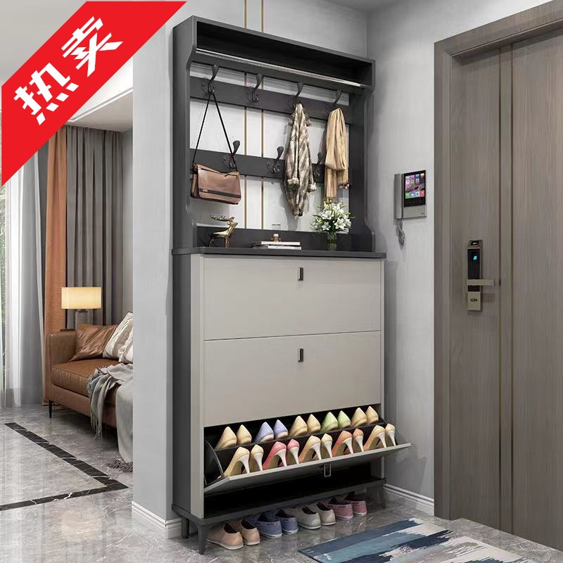 yud超薄鞋柜门口进门靠墙鞋架翻斗式玄关柜子多功能多层挂衣帽架