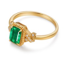 18K黄金色天然祖母绿戒指镶嵌石女珠宝彩色宝石同款轻奢百搭戒指