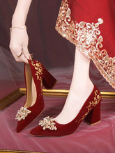 婚鞋新娘鞋秀禾婚纱两穿2023年新款中式红色尖头高跟鞋女孕妇单鞋