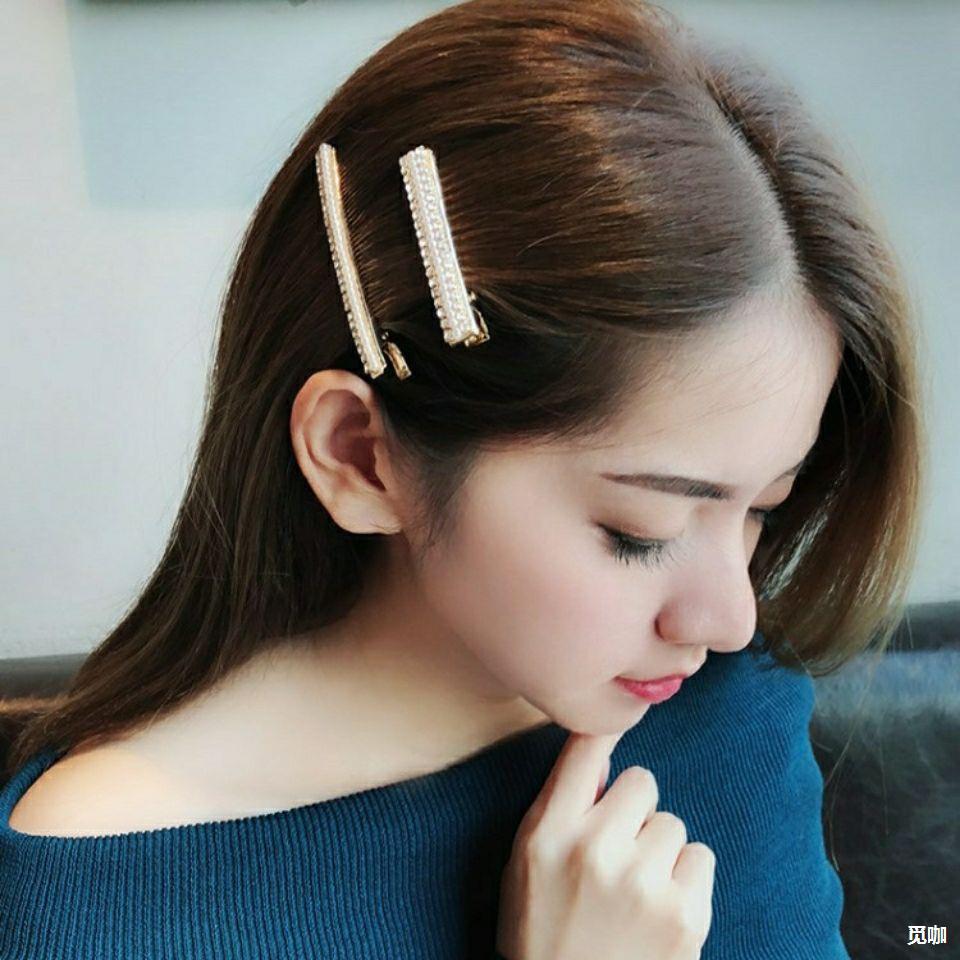 韩国珍珠水钻长发夹鸭嘴夹 少女珍珠发夹网红边夹刘海夹短发发卡