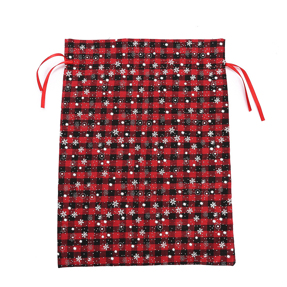 Christmas Red Black Plaid Drawstring Bag Polyester Cotton Sack Candy Biscuit Buggy Bag Drawstring Gift Bag Gift Bag