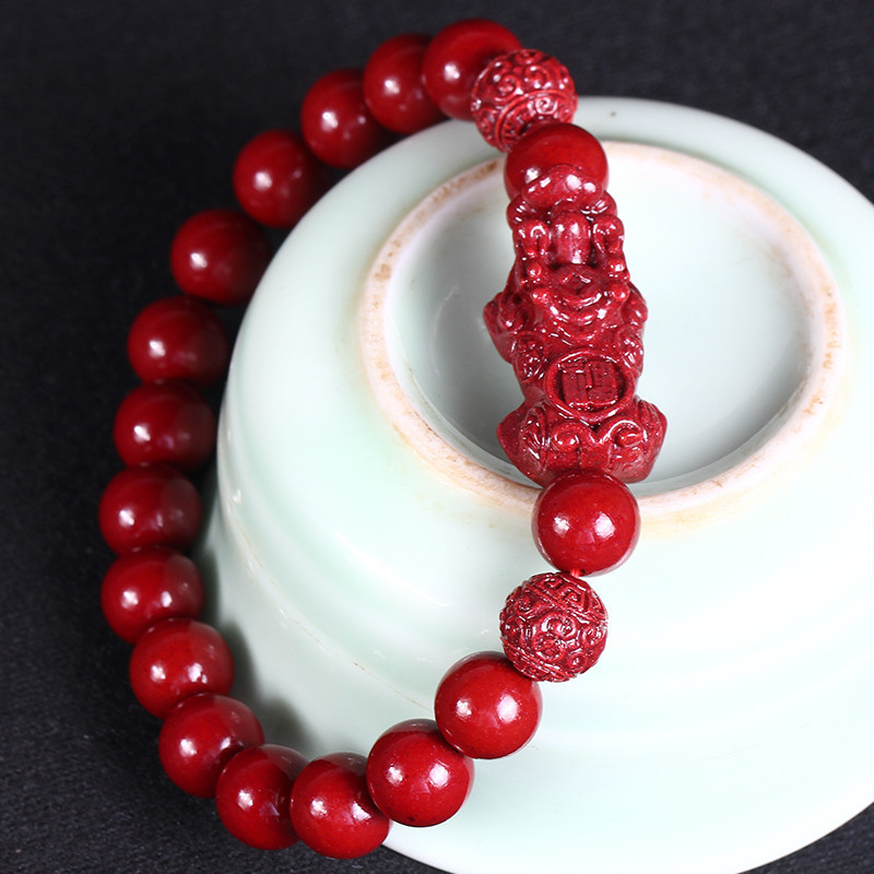 朱砂手串男原矿紫金沙红朱砂本命年辟邪招财转运貔貅手链女情侣款