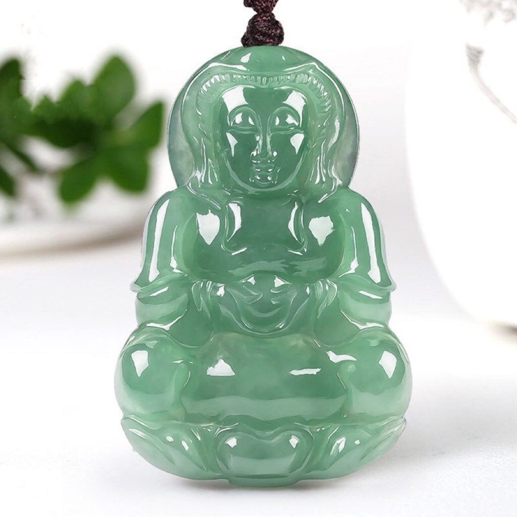 天然翡翠a货观音吊坠男款 观音菩萨玉石吊坠挂件项链