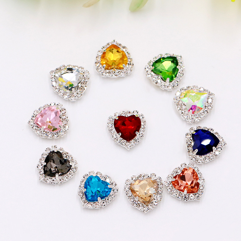 Love Heart Hand Sewing Rhinestones Surrounding Border Crystal Buckle Glass Claw Settings Diy Clothing Accessories Wedding Dress Handmade Material