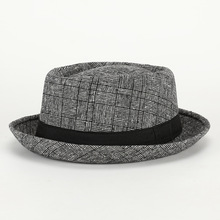 帽子新款英伦法式格纹洋气男士复古礼帽春秋凹凸顶时尚高档爵士帽