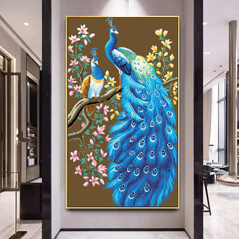 抖音快手一件代发十字绣2022新款客厅线绣小件全满绣玄关走廊孔雀