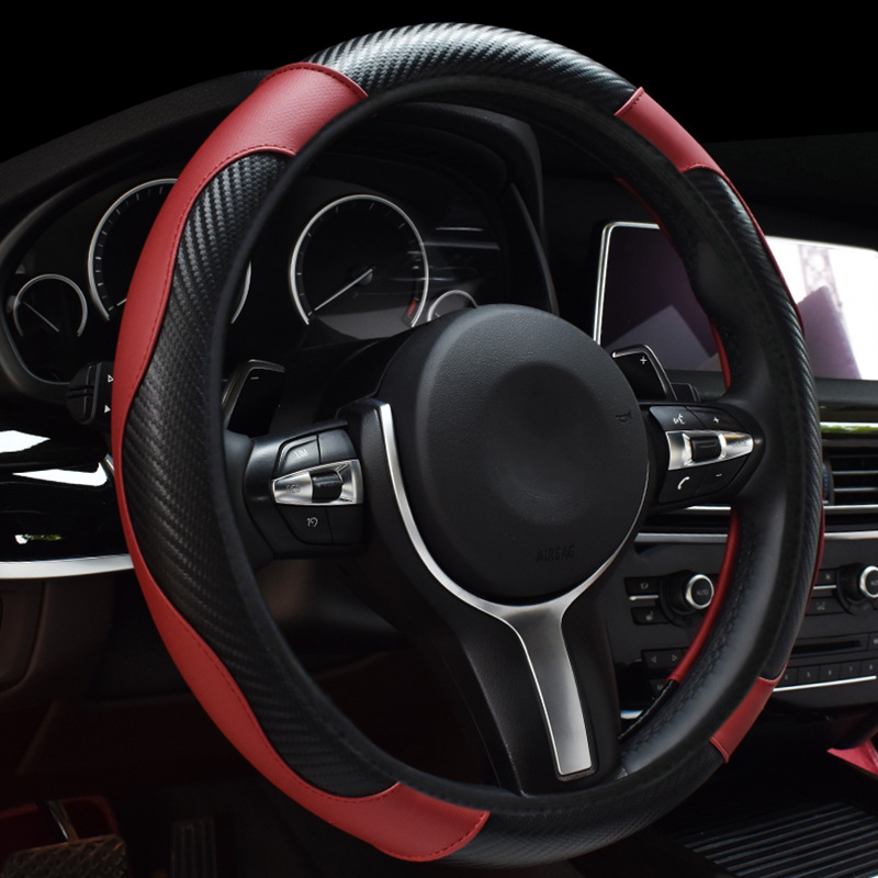 Car Steering Wheel Cover Elastic without Inner Ring Carbon Fiber Leather Four Seasons Universal Cross-Border E-Commerce Model Steering Wheel Cover Wholesale