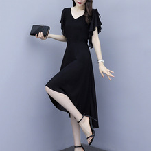 雪纺连衣裙子女装夏季2024年新款黑色显瘦a字气质洋气小个子长裙